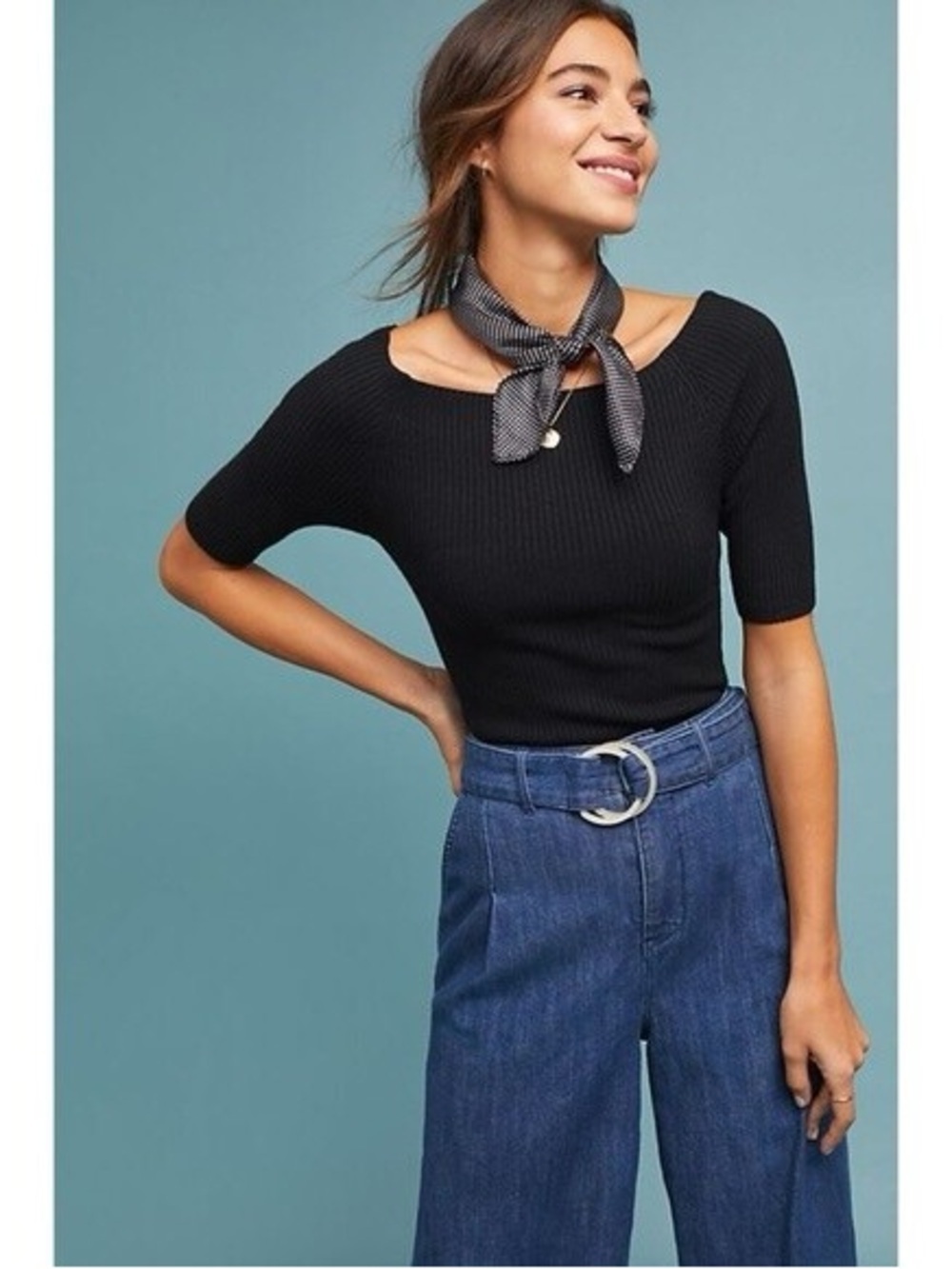 Anthropologie ett:twa L'Opera Elbow Sleeve ribbed knit top